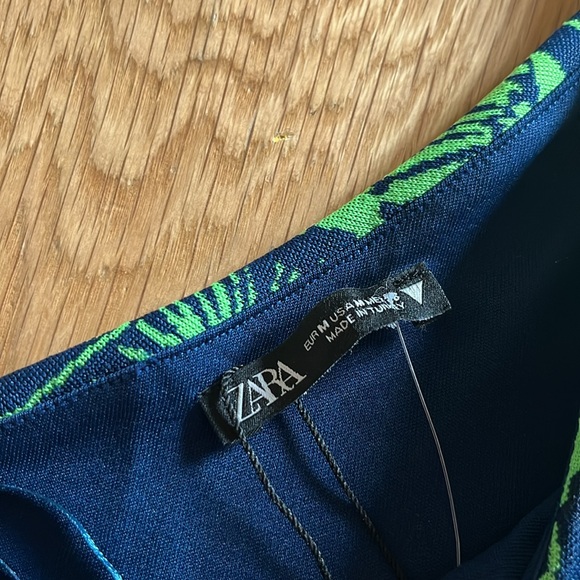 ZARA Jacquard top with asymmetric neckline and strap Blue Green Crop Top Medium - Picture 11 of 16